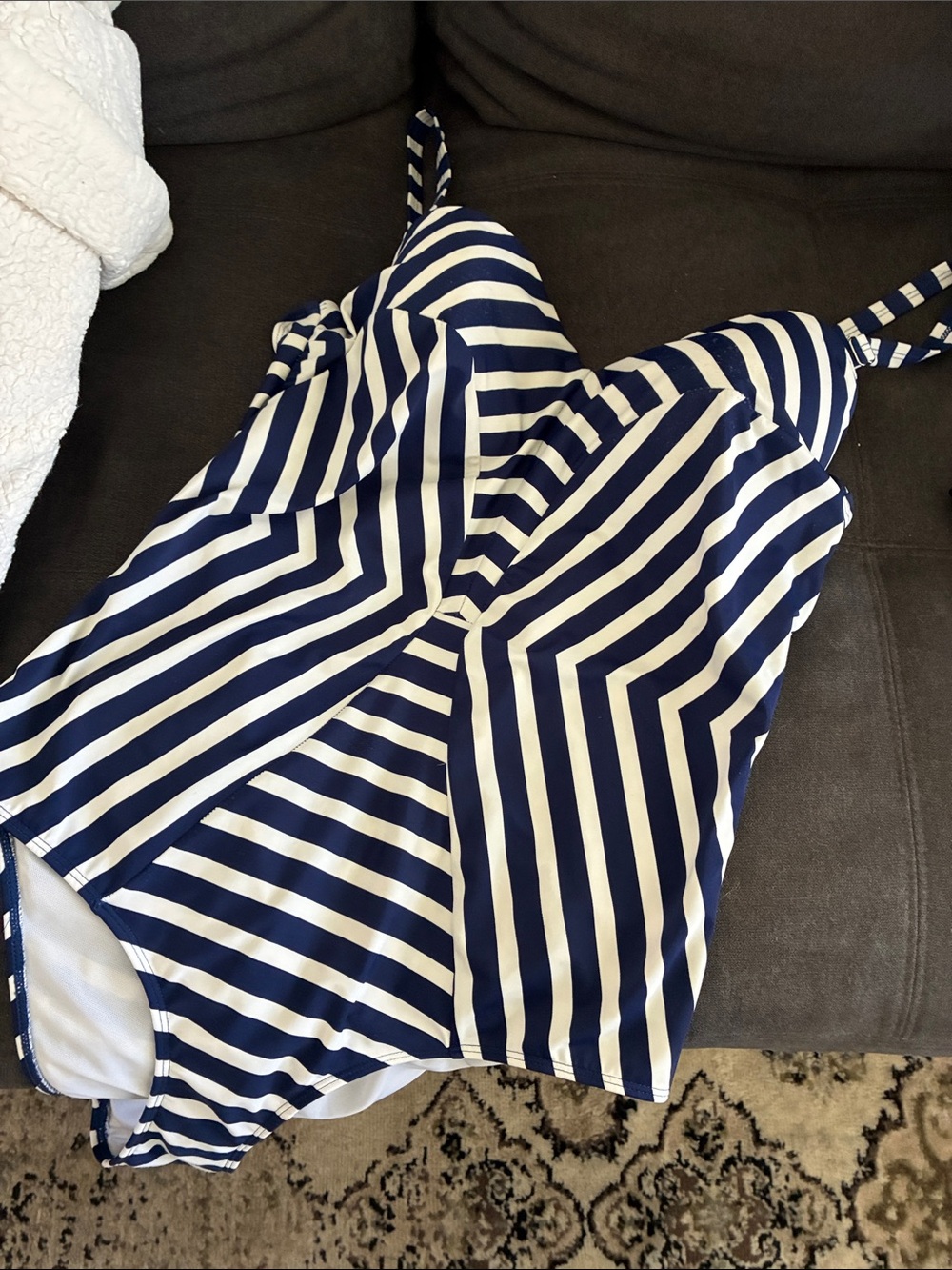 VENUS Navy and White Striped One-Piece Swimsuit built in Cups good condition